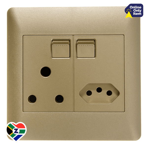 Apollo Elegant Gold 4x4 Single Plug & Euro Plug | Luxury Socket | Zebbies