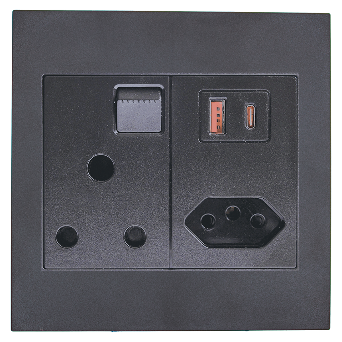 Apollo Shadow Black Single 16A Plug with 2 Pin Socket & USB 3.1 A+C