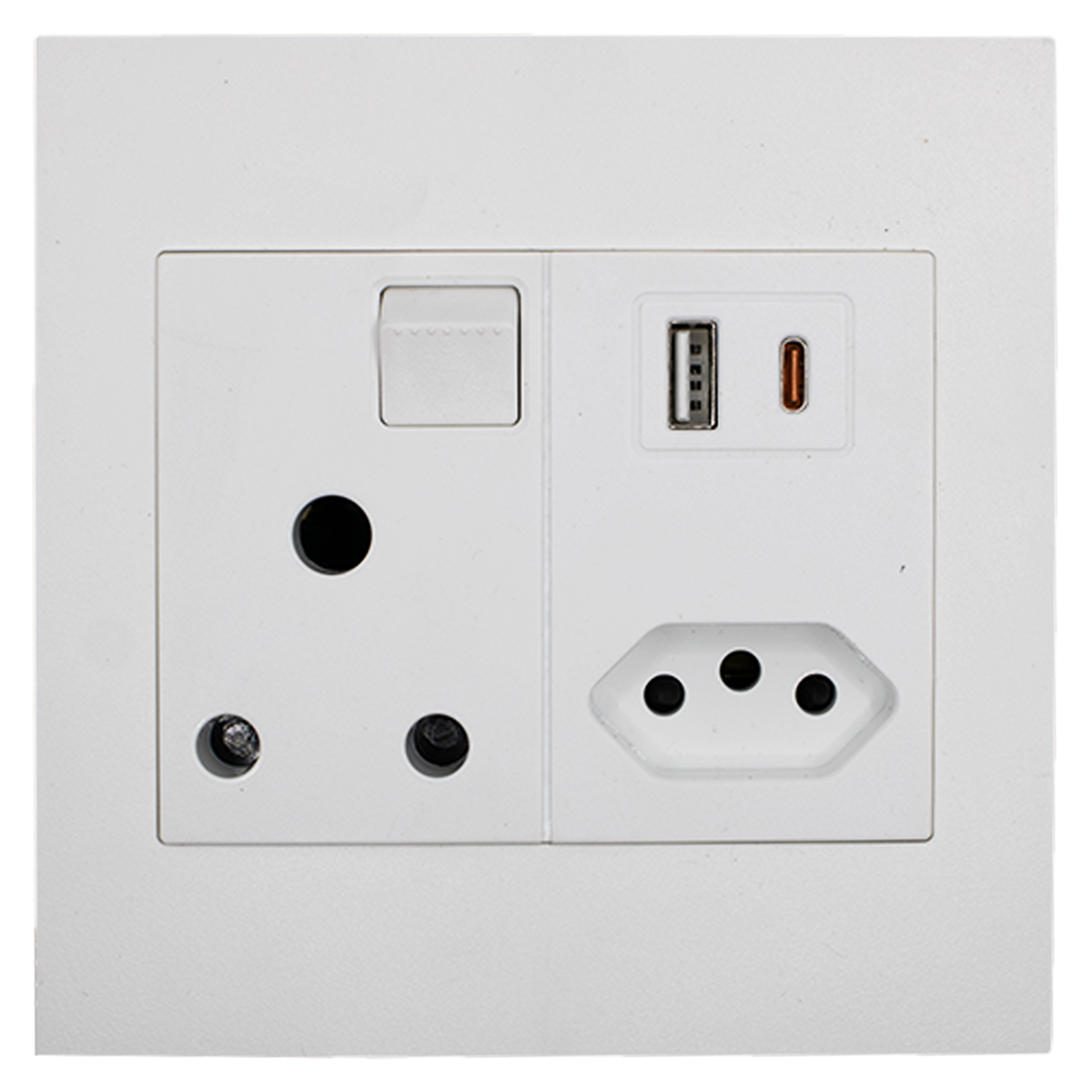 Apollo Shadow White Single 16A Plug with 2 Pin Socket & USB 3.1 A+C