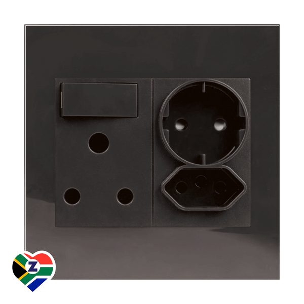 Dena Q 4x4 Charcoal 16A Plug with 2-Pin & Euro Socket | Zebbies
