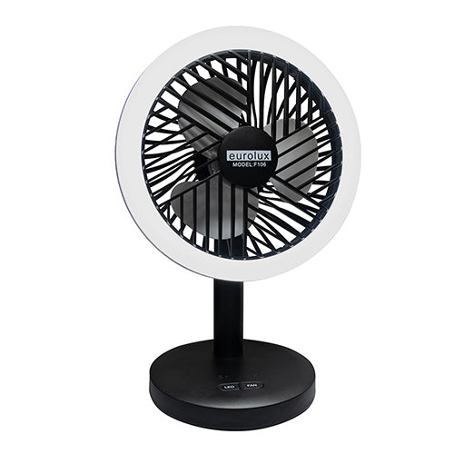 Rechargeable Mini Fan with Integrated LED Light in White