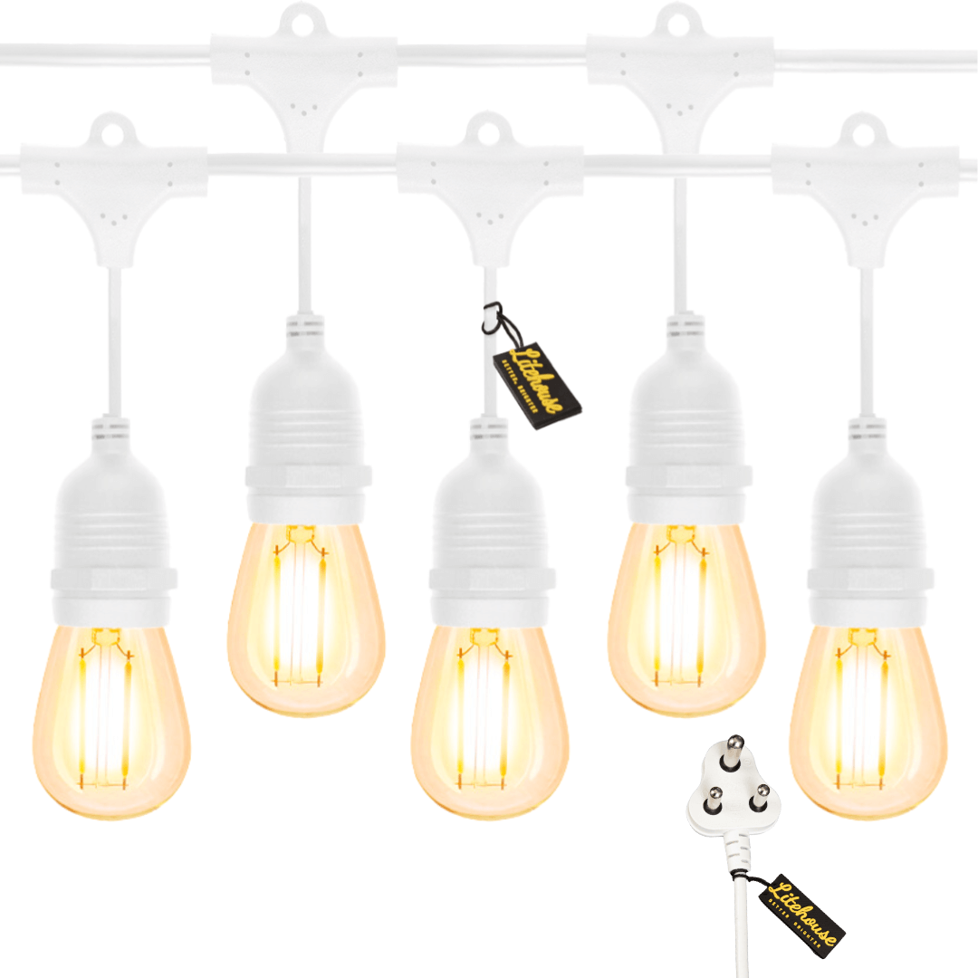 Litehouse White Plug-In Festoon Bulb String Lights - 10m