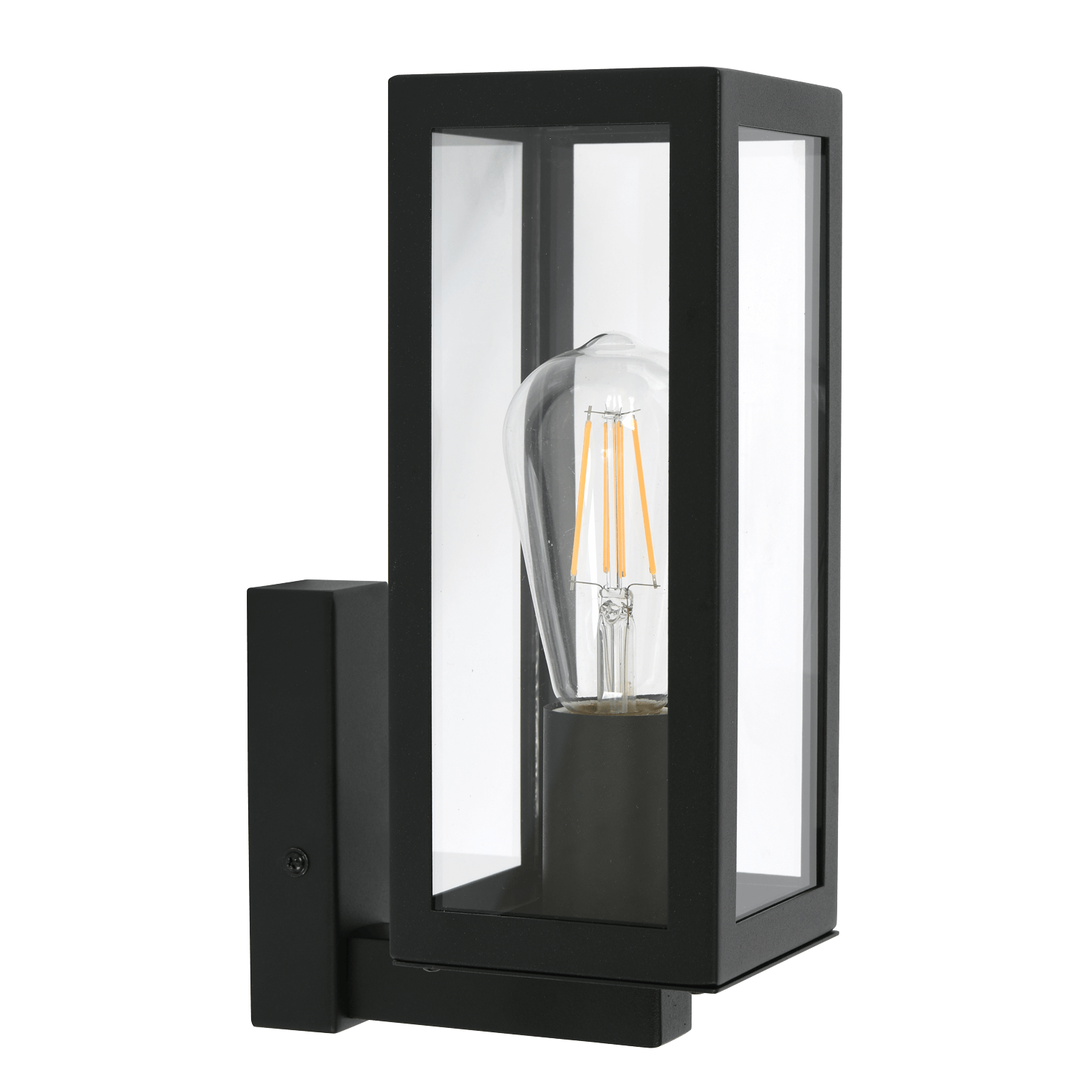 Kendra Black Outdoor Wall Light with clear glass and sand black stainless steel finish