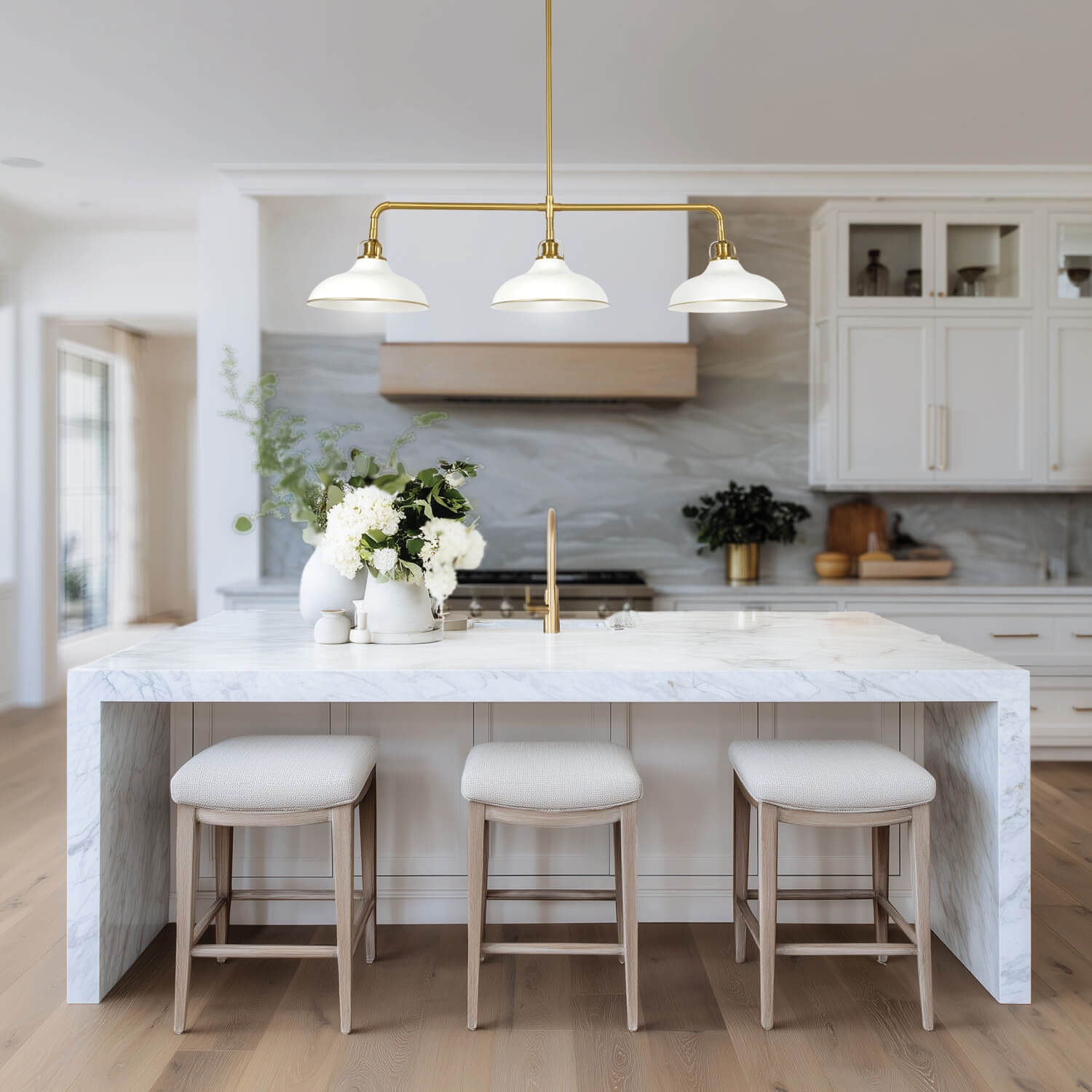 Kingston White and Brass Gold 3 Light Pendant