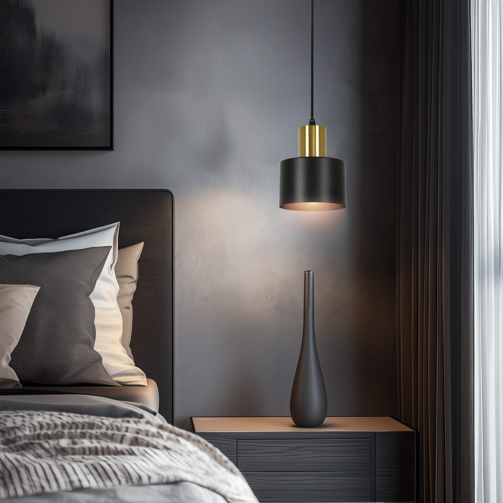 Lulu Matte Black and Brass Gold 1 Light Pendant