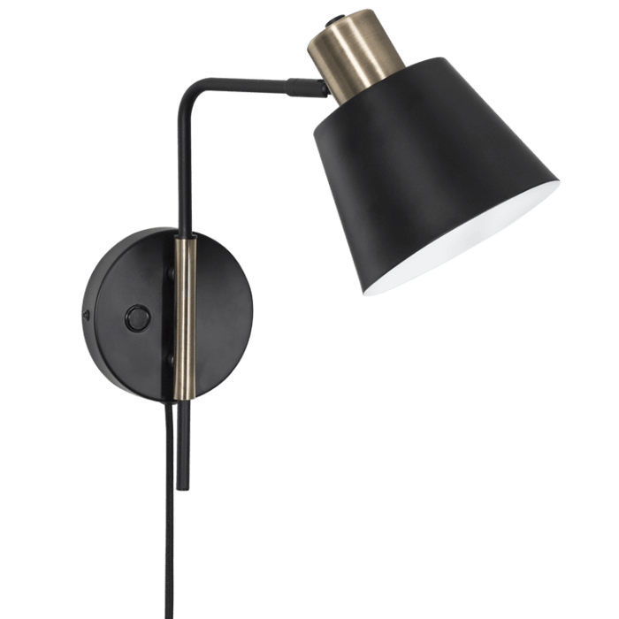 Black and Brass Adjustable Wall Light with Plug | Modern Task Sconce