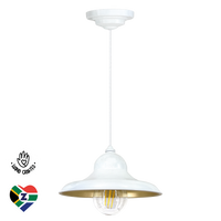 Naledi white and gold wide-brimmed pendant light for coastal home dining room.