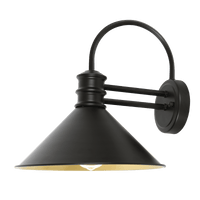 Orion Matte Black Industrial Wall Light with Reflective Gold Interior Shade