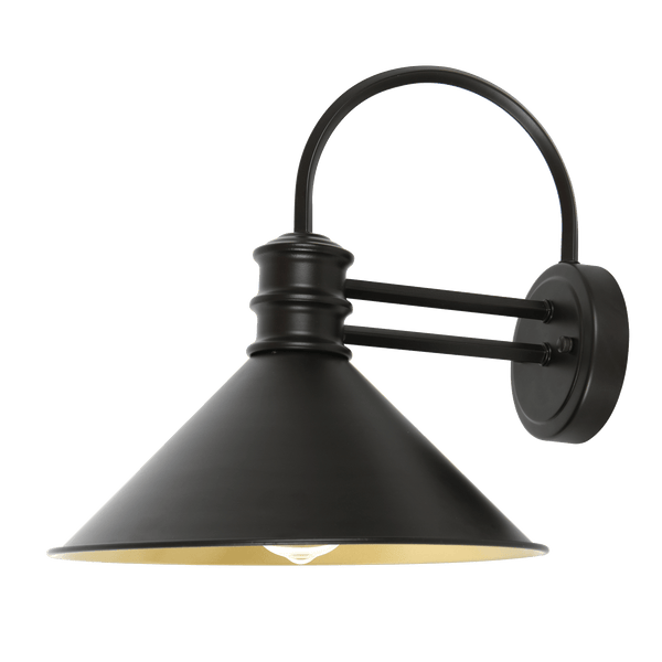 Orion Matte Black Industrial Wall Light with Reflective Gold Interior Shade
