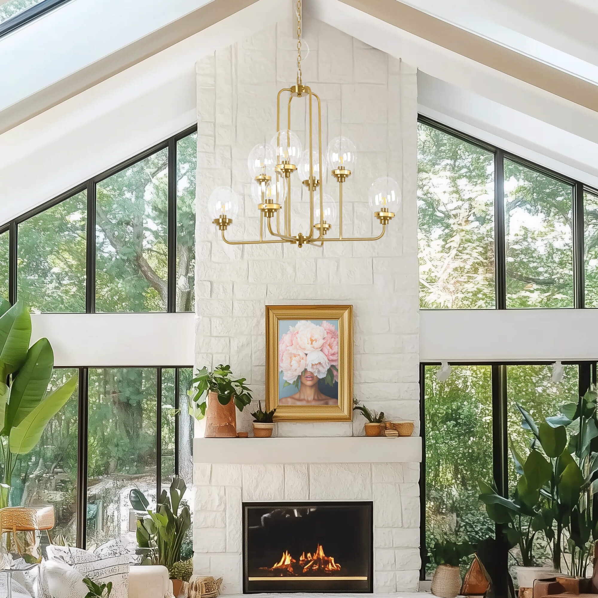 Osiris 8 Light Gold Brass and Clear Glass Chandelier