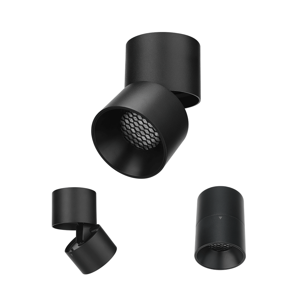 Pakman 15W Black Dimmable CCT Tilt Surface Mount LED Downlight