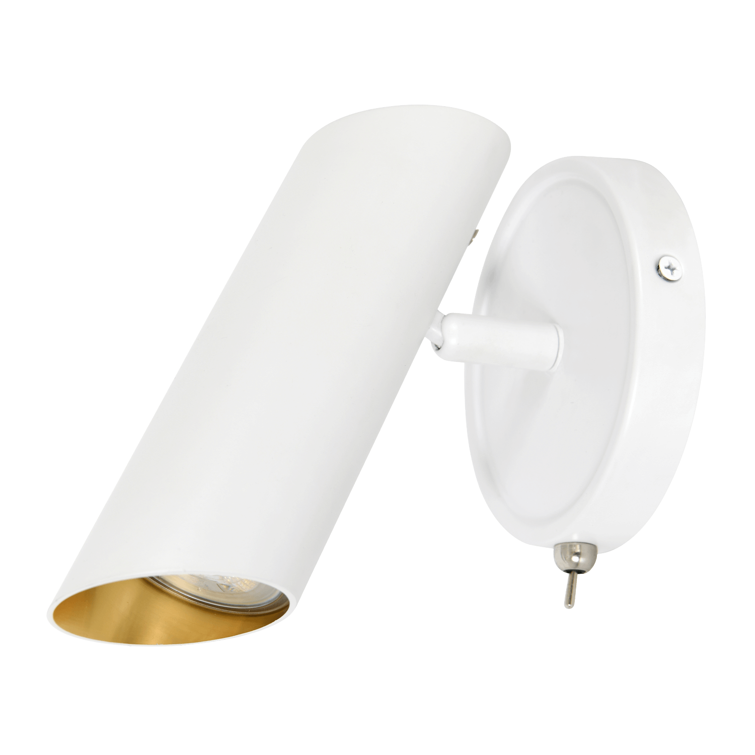 White wall-mounted light fixture with a gold interior