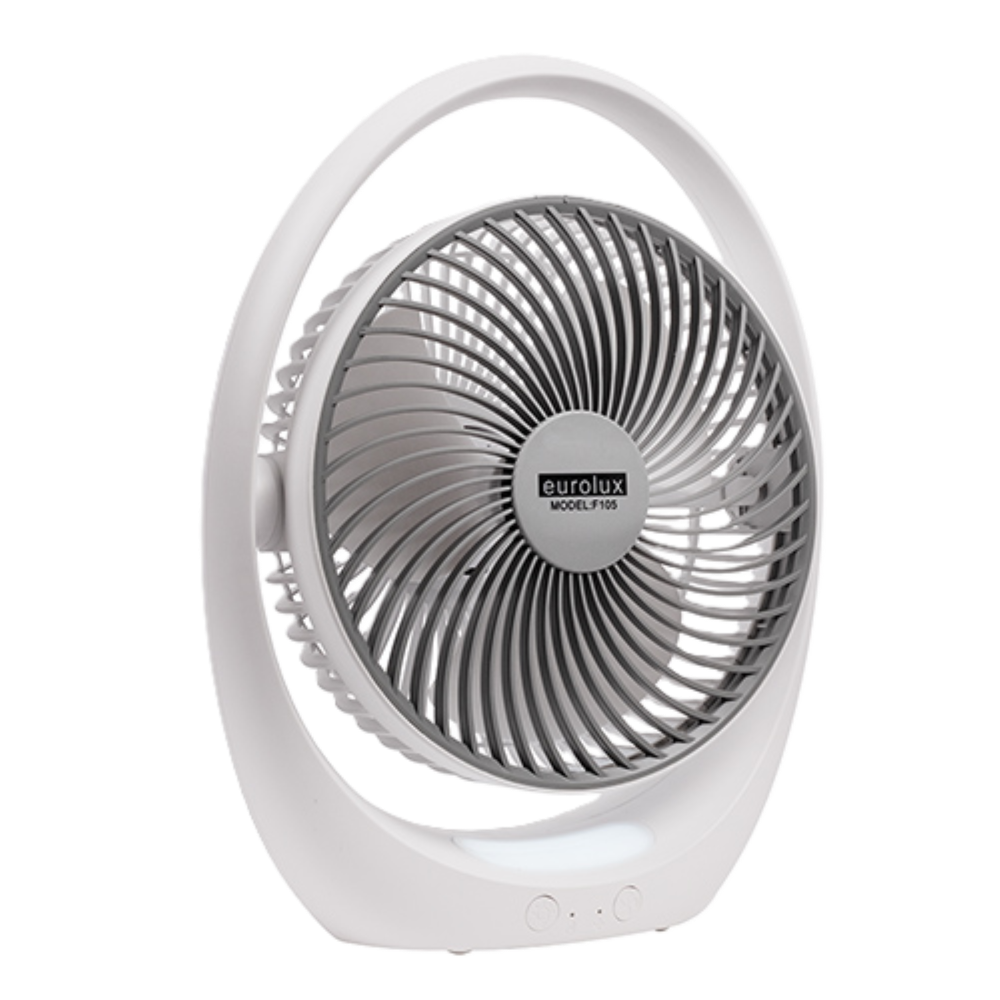 Rechargeable White & Grey Table Fan with LED