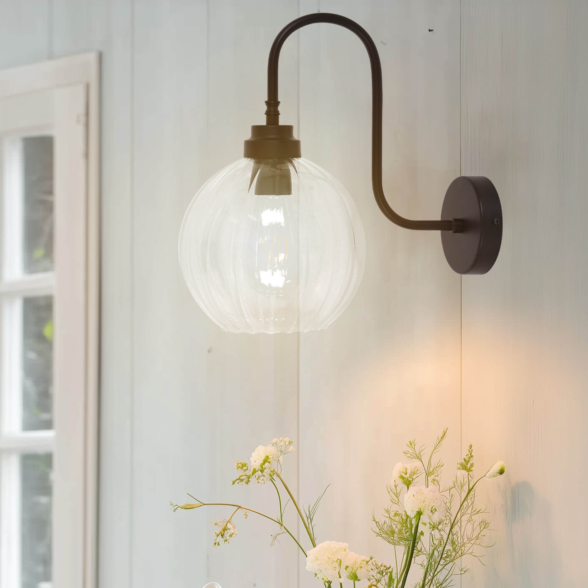 Tao Black Wall Light with Clear Glass