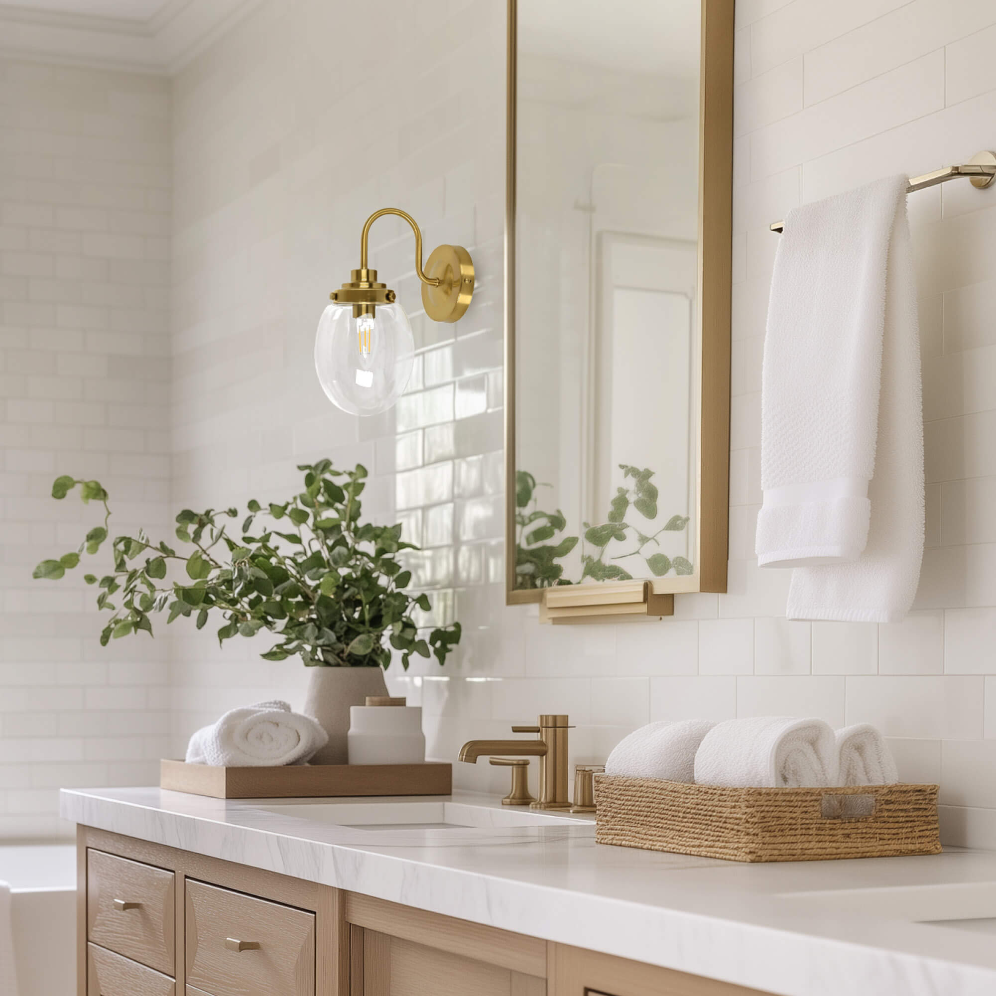 Tori Gold Brass Wall Light with Clear Glass