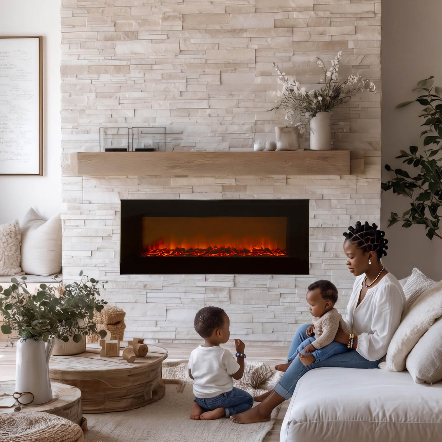LED Flat Decorative Coal Fireplace With Glass