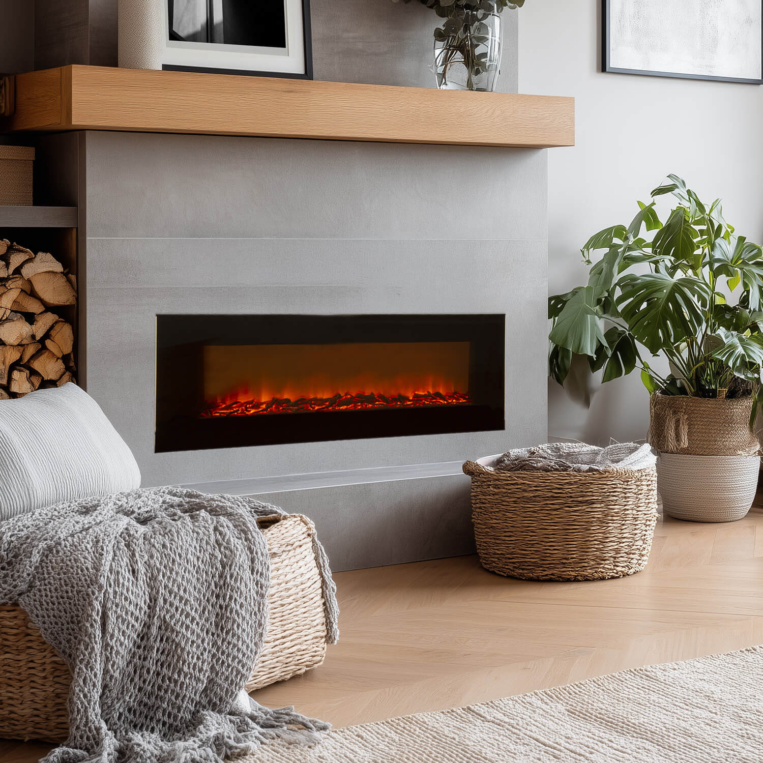 LED Flat Decorative Coal Fireplace With Glass