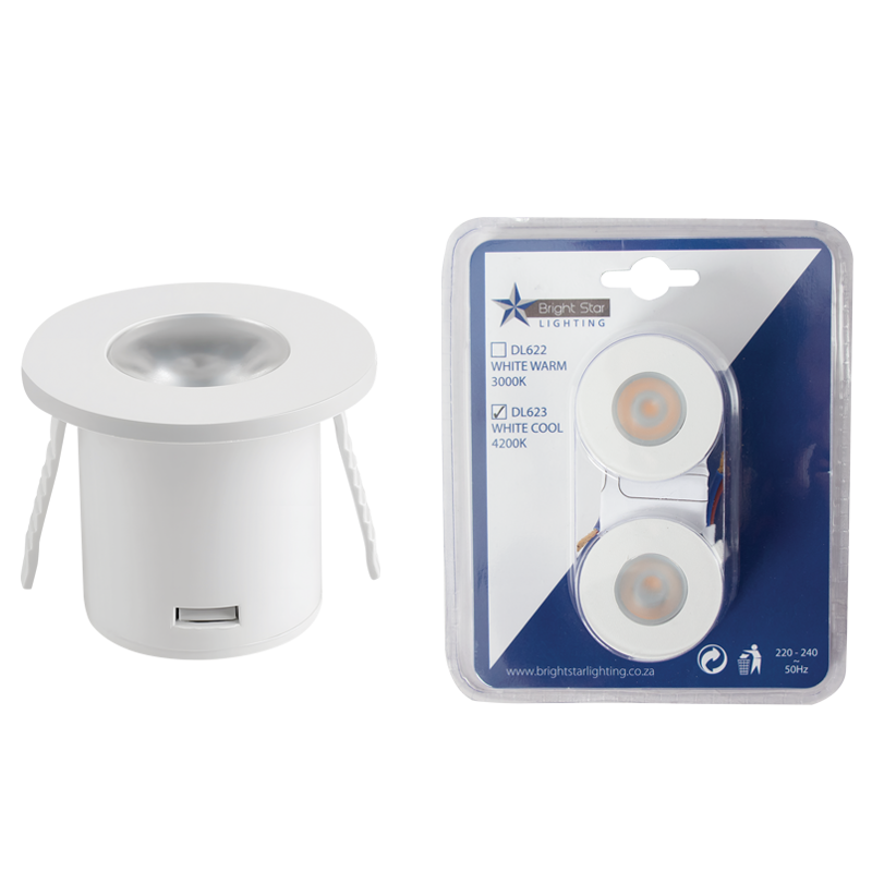 White 1W Cool White LED Star Light Twin Pack