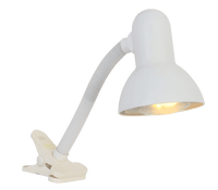 White student desk lamp with secure adjustable clamp and E27 light socket.